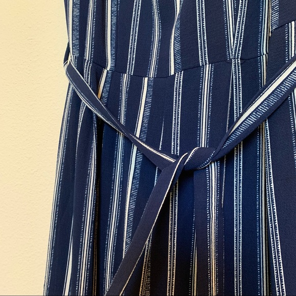 NWT Monteau Navy & White Striped Jumpsuit with Leg Slits - Size M - Picture 2 of 9